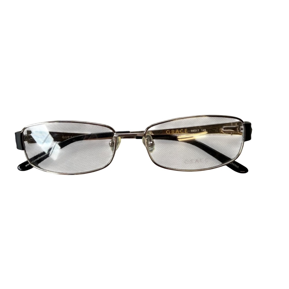 Queen Eyeglasses Women 58-17-145 Silver Black Grace 8045 Crystal Rectangular